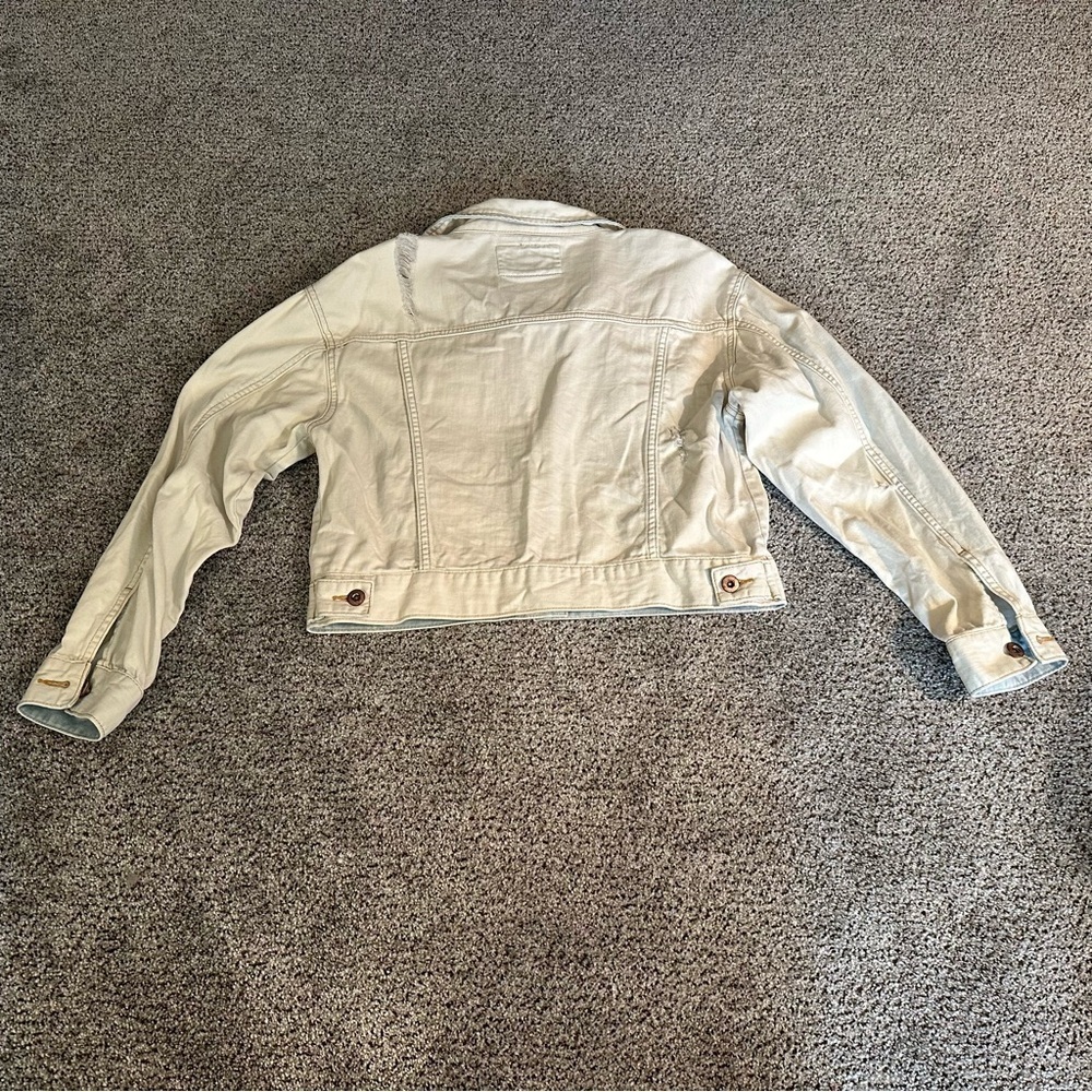 FOREVER 21 M Bleached Denim Jean Jacket Distressed Rips R $35 - Picture 9 of 14